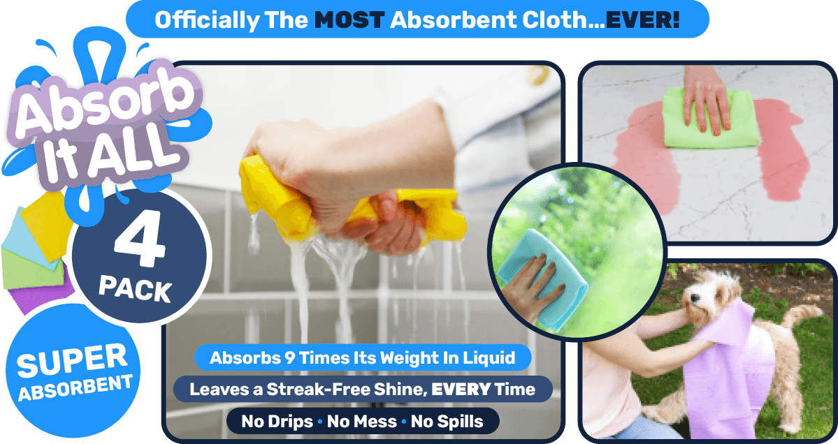 People cleaning moisture off windows & spills of hard surfaces using AbsorbItALL, the super-absorbent cloth.