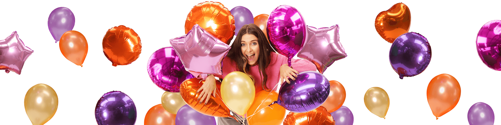 Amy surrounded by balloons