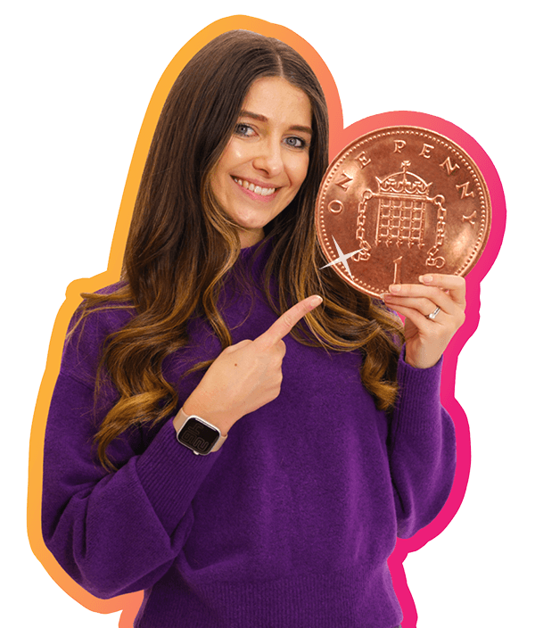 Amy holding a penny