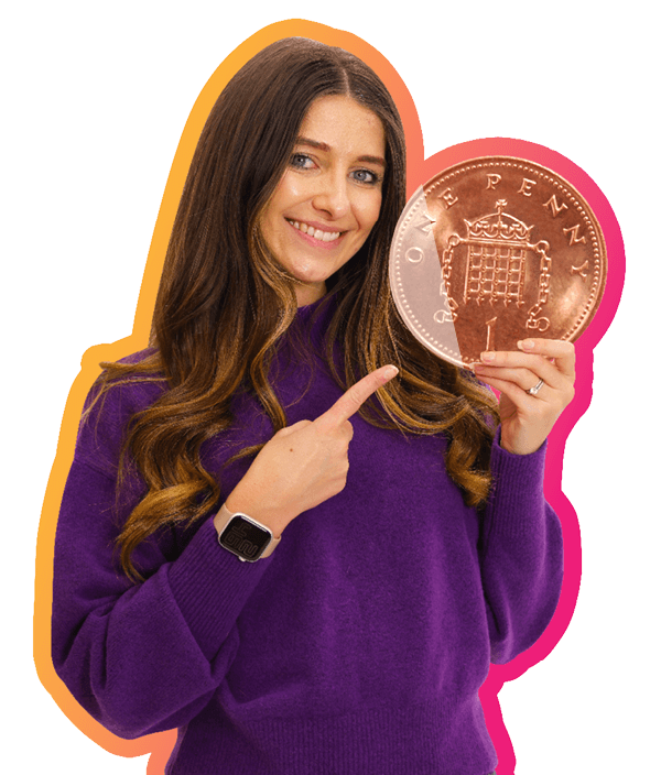 Amy holding a penny