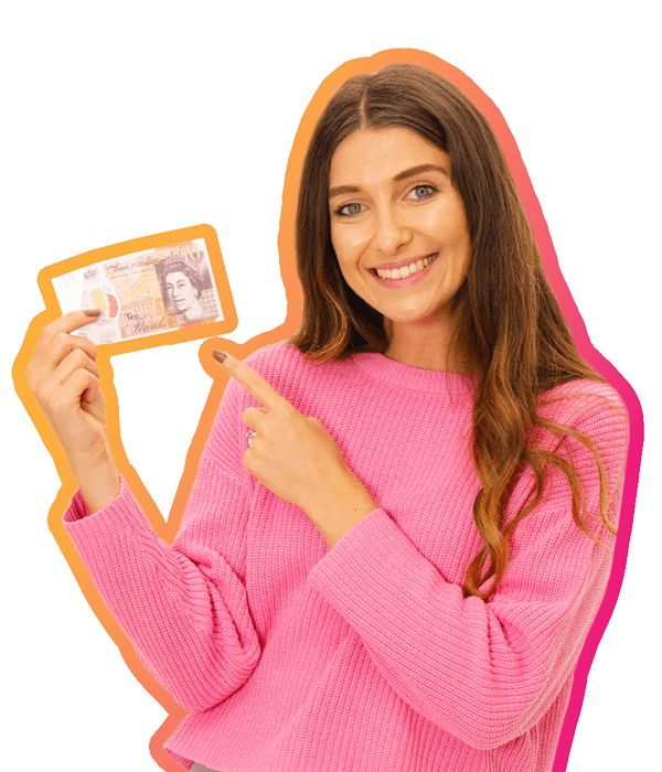 Amy Holding a £10 Note