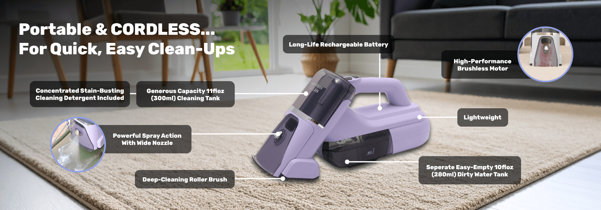Portable & CORDLESS... For Quick, Easy Clean-Ups
