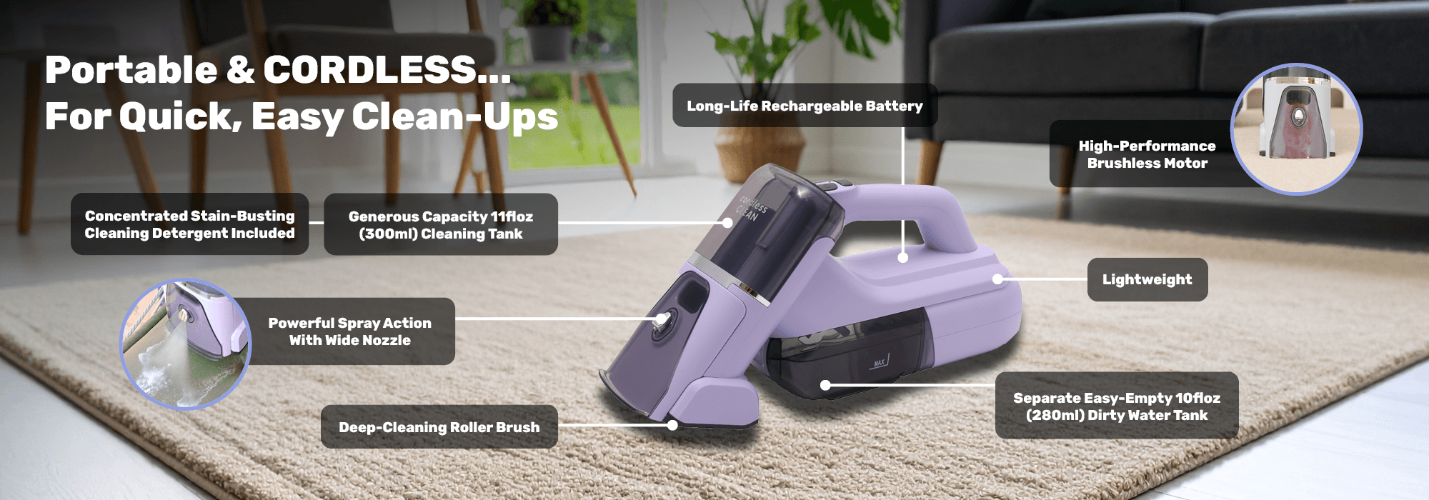 Portable & CORDLESS... For Quick, Easy Clean-Ups