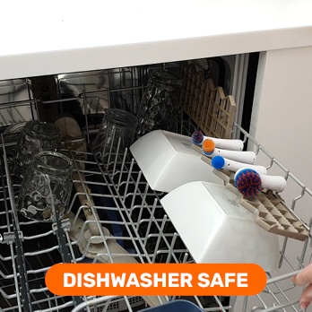 Placing Easy Clean 360’s brushes in the dishwasher to clean them.