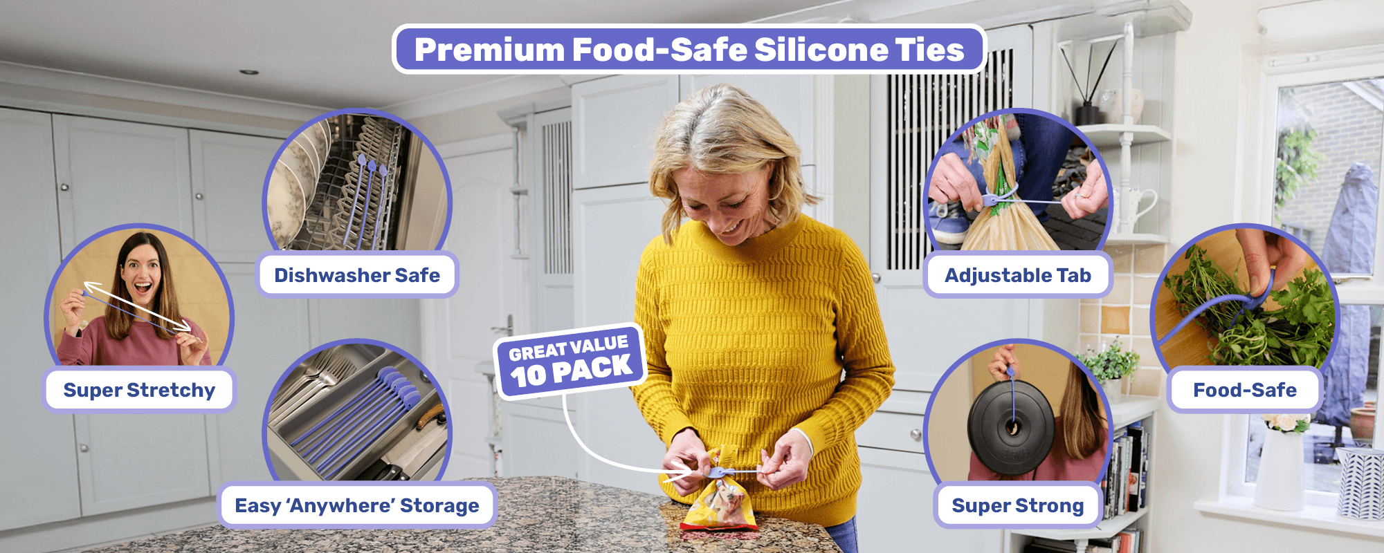 Premium Food Safe Silicone Ties - Great Value 10 Pack