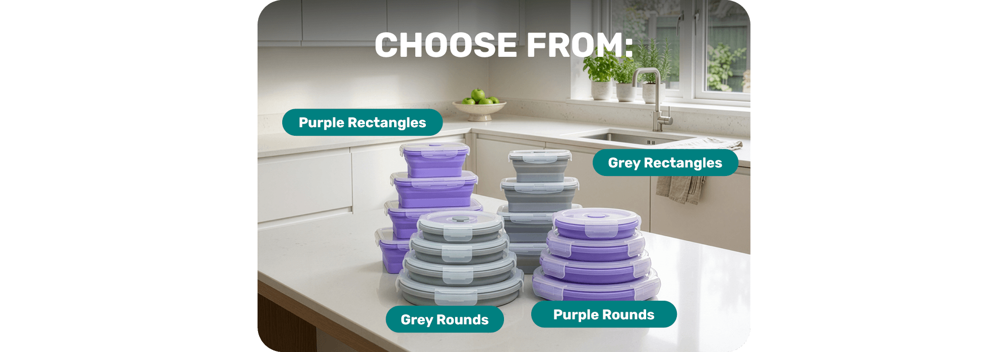 Choose from grey rectangle, grey roundels, purple rectangles or purple roundels