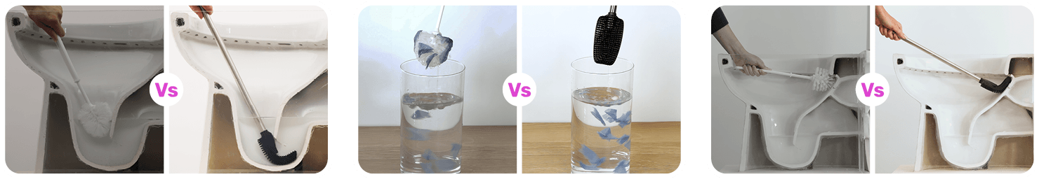 Comparison images showing how Germ_Free Genie outperforms - being less sticky, more flexible and have a longer handle
