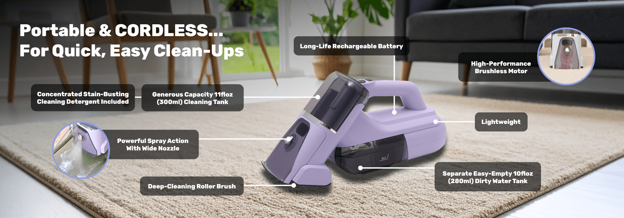 Portable & CORDLESS... For Quick, Easy Clean-Ups