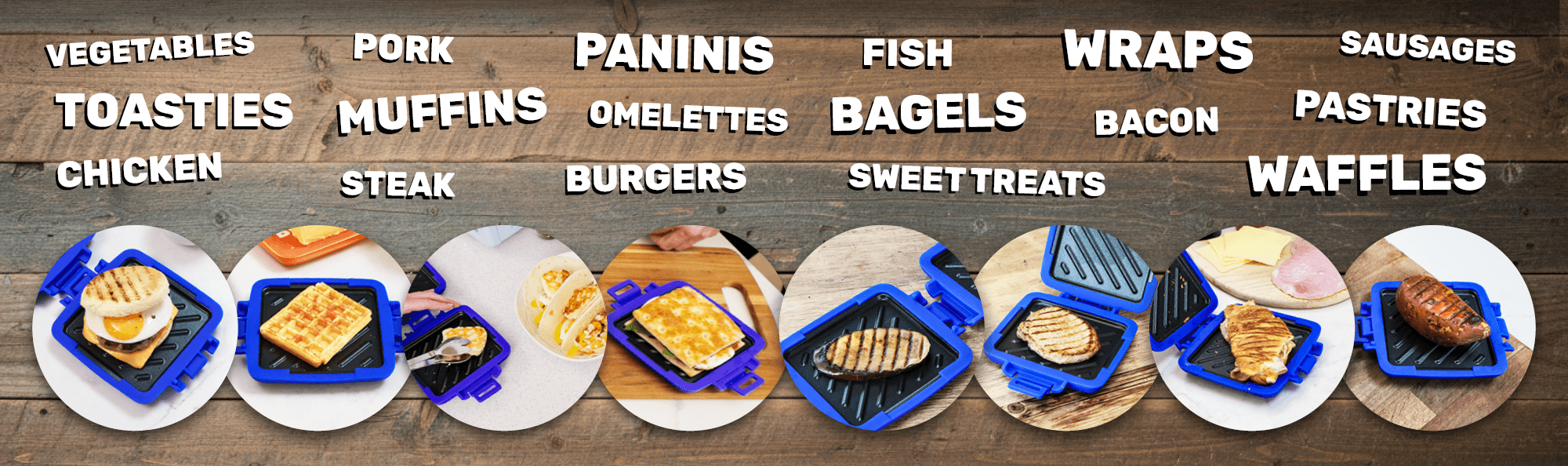 Micro Magic is great for toasties, muffins, paninis, bagels, steak & burgers, wraps, fish & seafood, veg, sausages, bacon & pork, chicken, omellettes, sweet treats, pastries and waffles