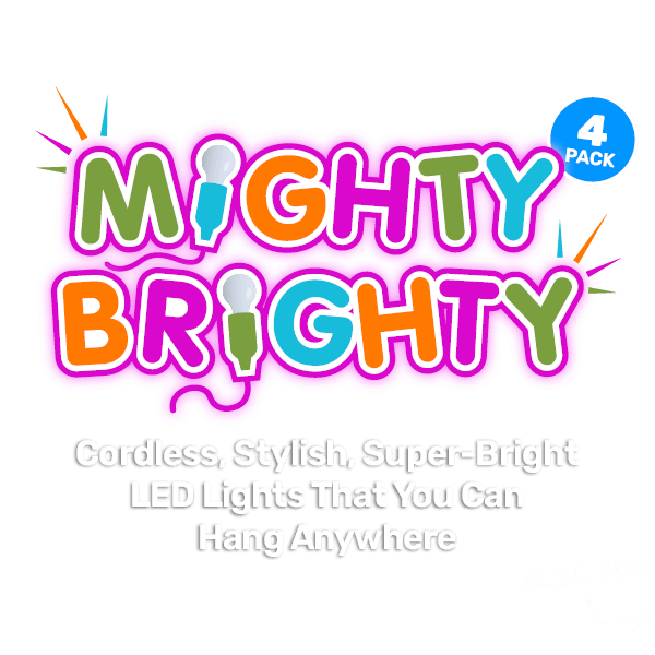 Mighty Brighty- 4 Pack - Cordless, Stylish, Super-Bright LED Lights That You Can Hang Anywhere