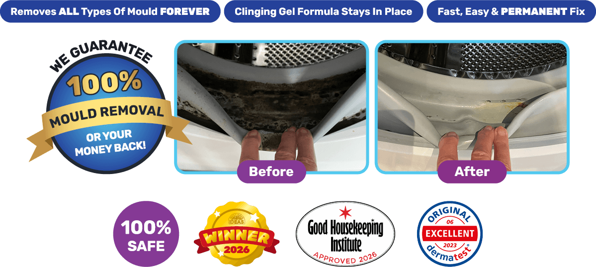 Removes ALL Types Of Mould FOREVER • Clinging Gel Formula Stays In Place • Fast, Easy & PERMANENT Fix
