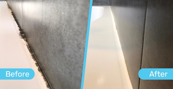 Before and After shot of Mould Magic working on a shower