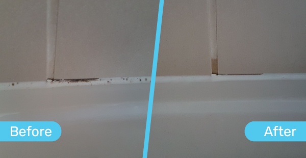 Before and After shot of Mould Magic working on a bath