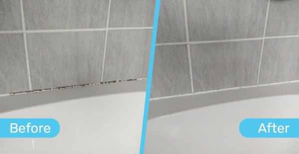 Before and After shot of Mould Magic working on grouting