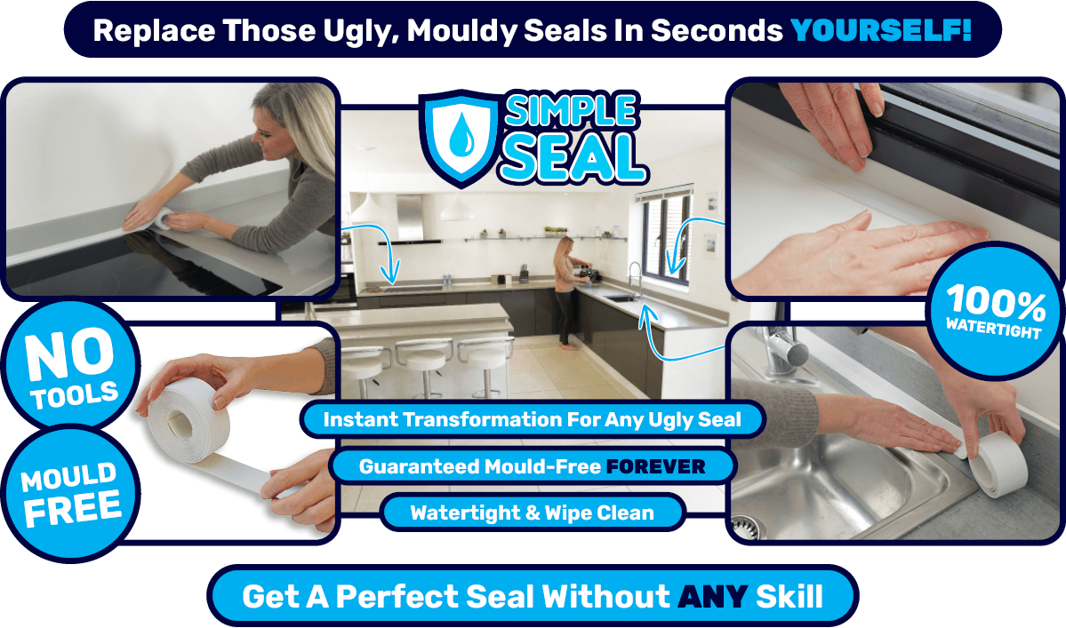 Woman replacing seals around the kitchen with Simple Seal, the seal that’s easy-to-install without requiring any tools.