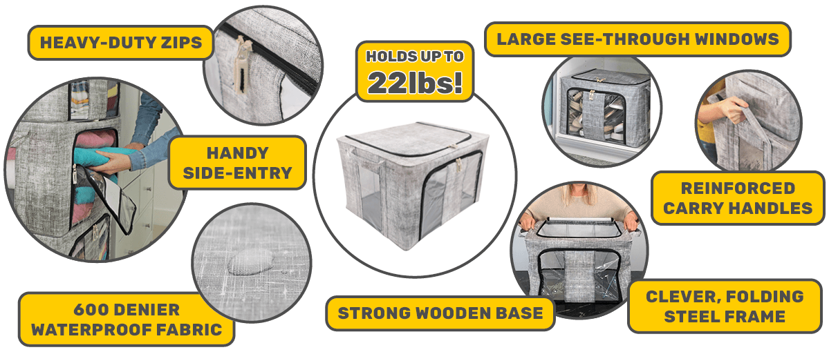 Smart Space’s features include a clever aluminium folding frame, heavy-duty zips & reinforced carry handles that hold 22lbs.