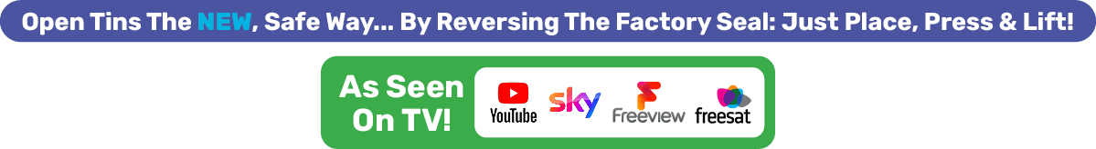 Open Tins The NEW, Safe Way... By Reversing The Factory Seal: Just Place, Press & Lift!