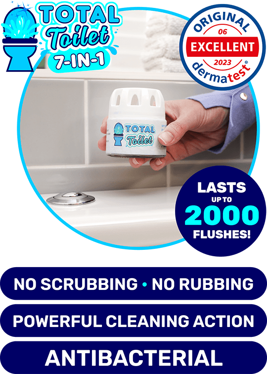 Person using Total Toilet, the anti-bacterial toilet cleaner which goes in your cistern for a clean loo after every flush.