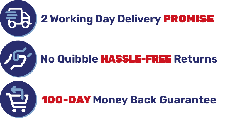 100-DAY Money Back guarantee - No Quibble HASSLE-FREE Returns - 2 Day Delivery Promise