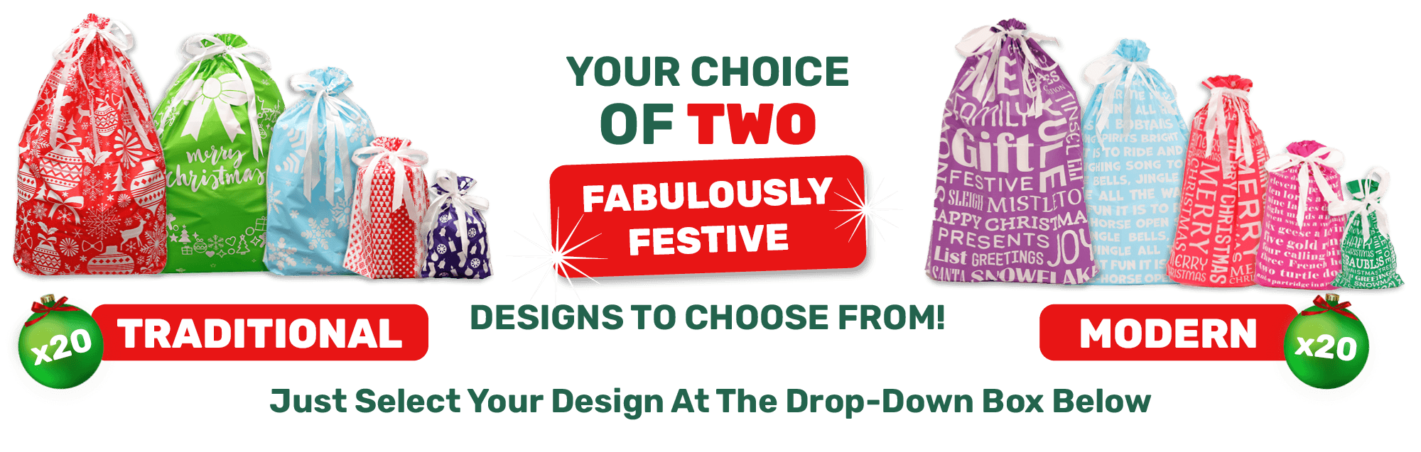 Your choice of TWO fabulously festive designs